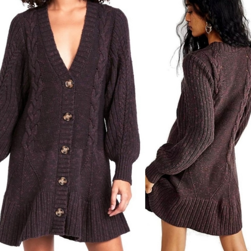 Free People Brown Cable Knit Mini Dress